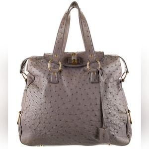YSL Grey Ostrich Satchel